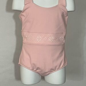 Bloch Girls' leotard pink 8-10 halter floral detail front cut-out back